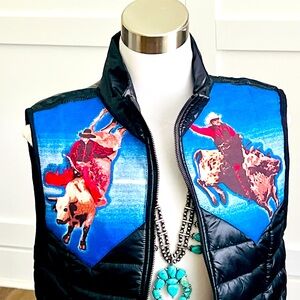 Black Western Bullriding Cowboy Vest
